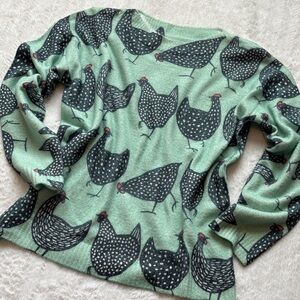 Fun Light Green Chicken Print Sweater